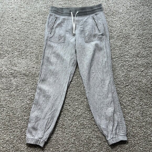 Athleta Women's Sz 4 Cabo Linen Jogger Pants In Osprey Gray Athletic Pants - Picture 2 of 11